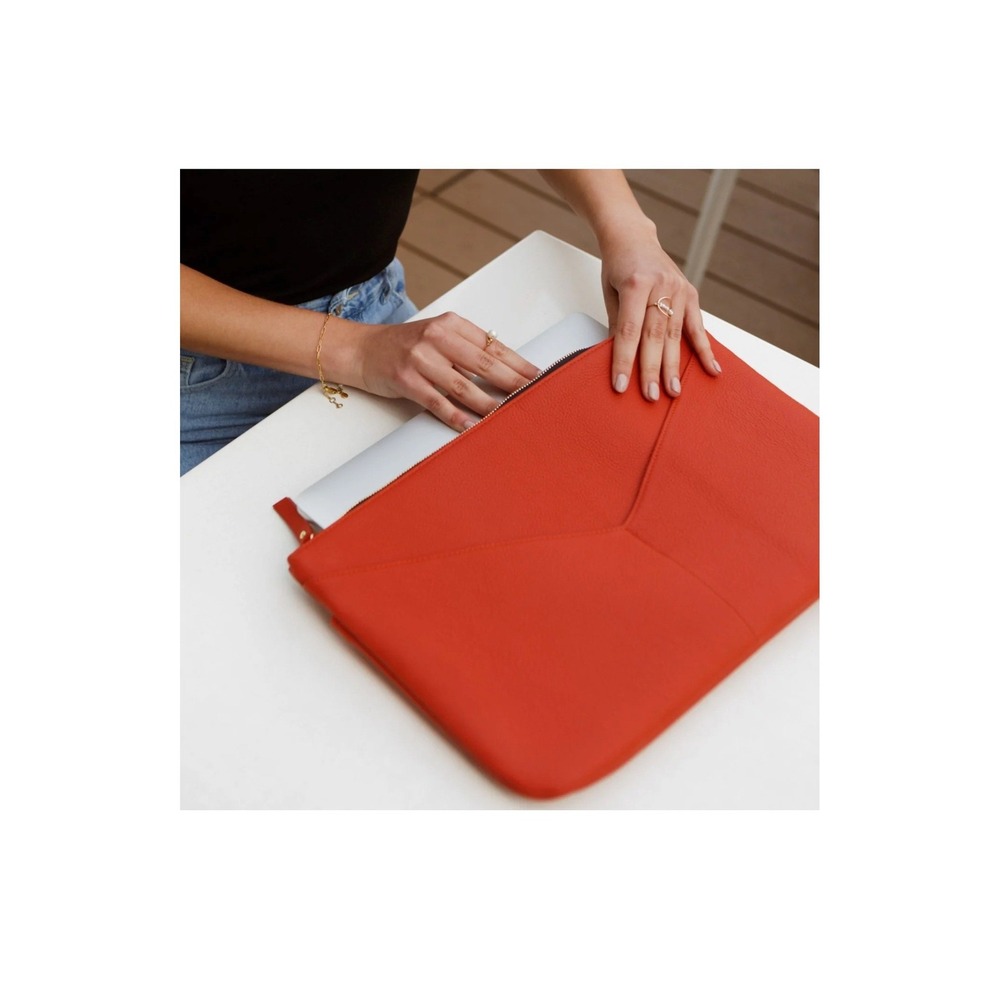 Marcher Studio | Allie Clutch Red Pebbled Leather Envelope Zip Top Laptop Bag View 2